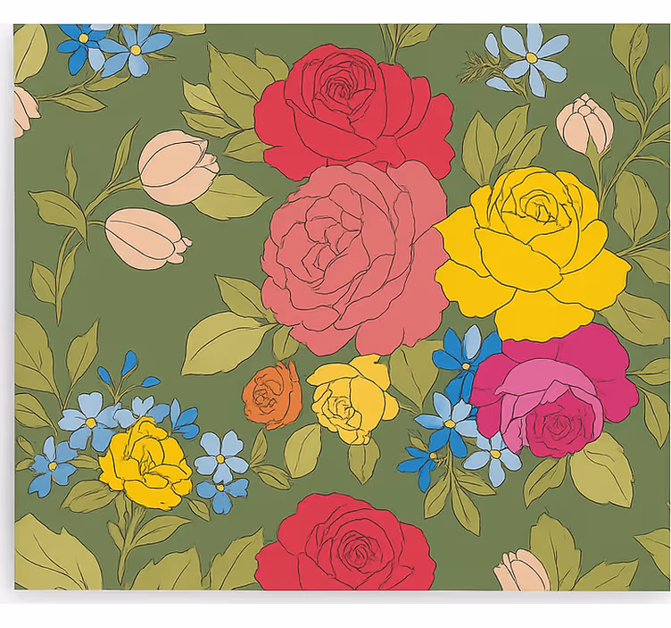 Blomstermønster med roser rullegardin køkken - TenStickers