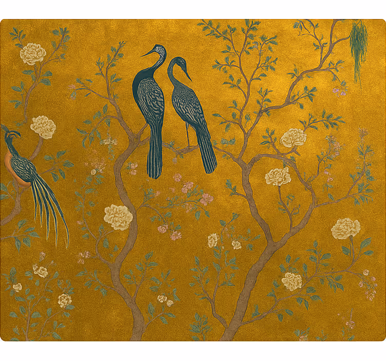 Udsmykket gylden chinoiserie rullegardiner til stue - TenStickers