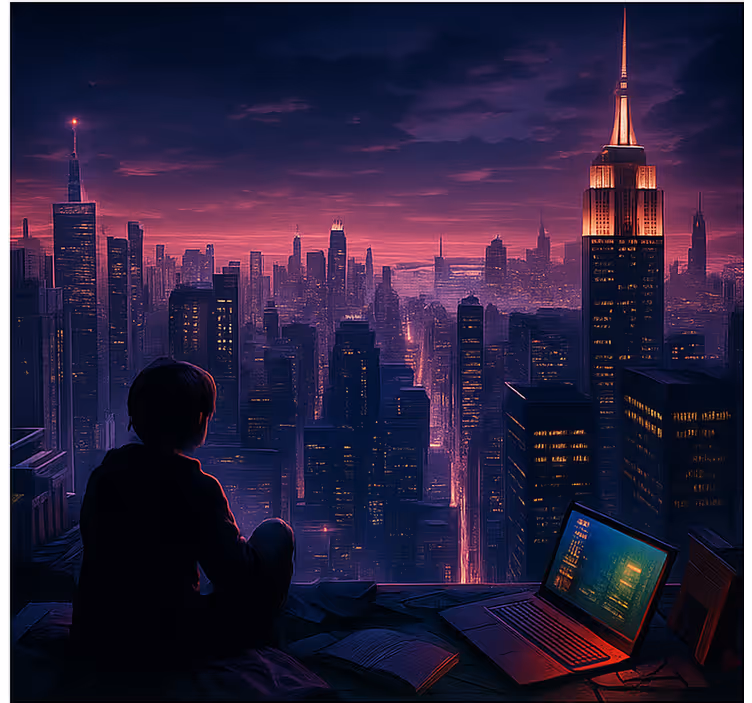 Futuristisk skyscaper gamer view nørdede rullegardiner - TenStickers