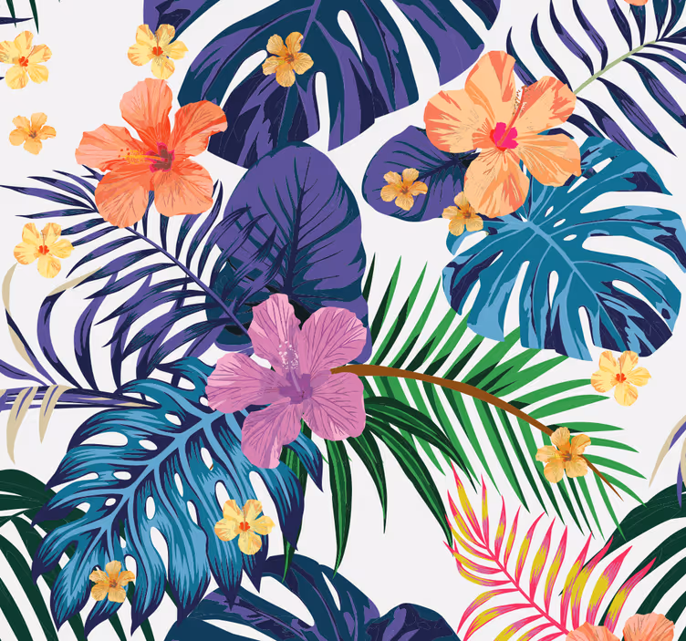 Rullegardin til spisestue med farverige hawaiiblomster - TenStickers