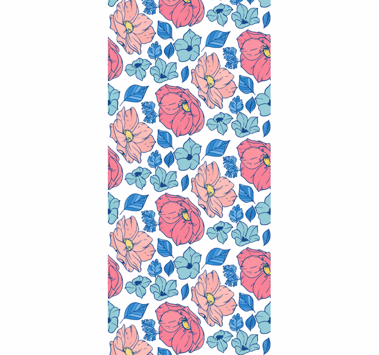 Mørklægningsgardiner børn med fine lyserøde og blå blomster - TenStickers