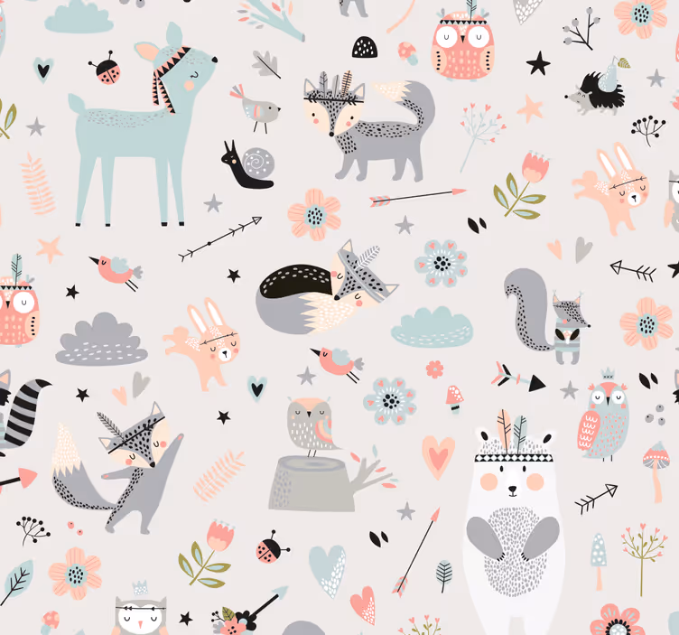 Mørklægningsgardiner børn nordic stil pink skov - TenStickers