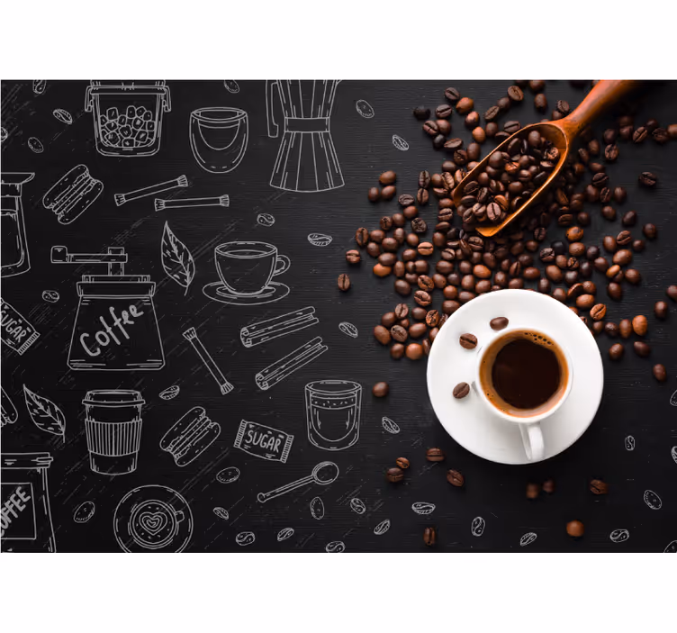 Rullegardin køkken kaffebønner og kruseduller - TenStickers