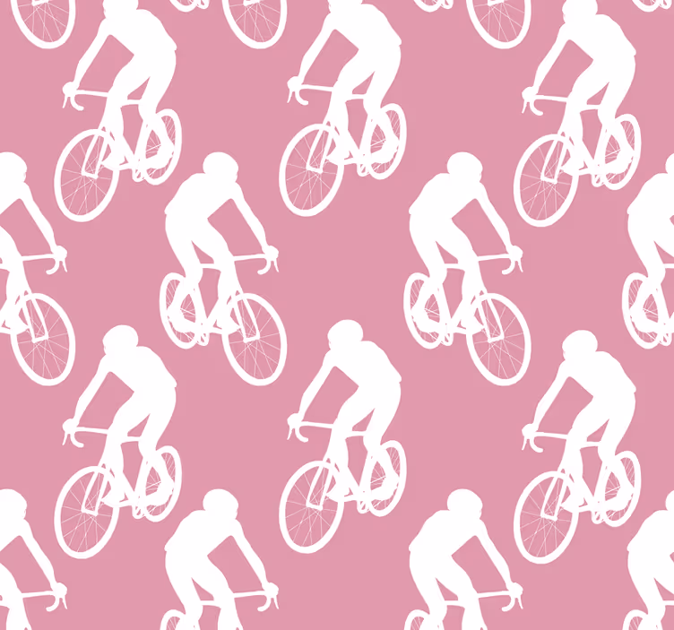 Lyserøde rullegardiner med mønster af hvide cyklister - TenStickers