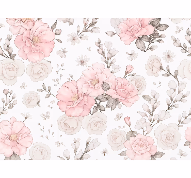 Lyserøde rullegardiner med pink grå blomsterdesign - TenStickers
