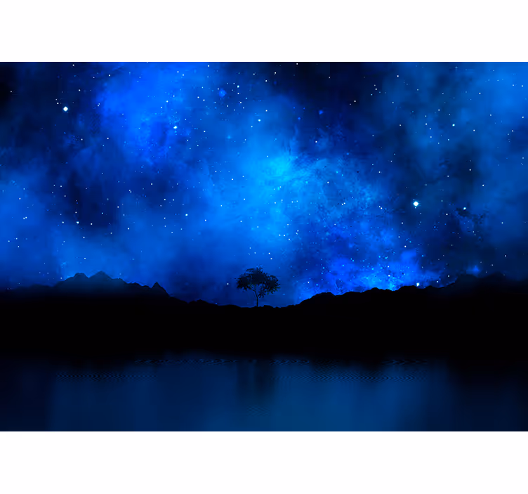 Blå rullegardin stellar nebula scene - TenStickers