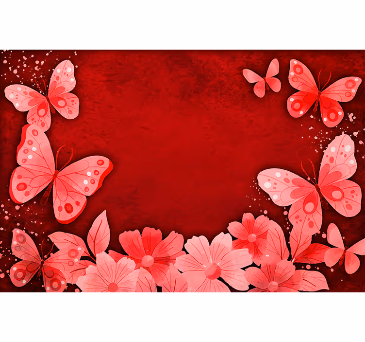 Rullegardin rød med blomster og sommerfugle design - TenStickers