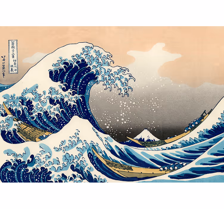 Rullegardiner til stue hokusai bølge fototapet - TenStickers