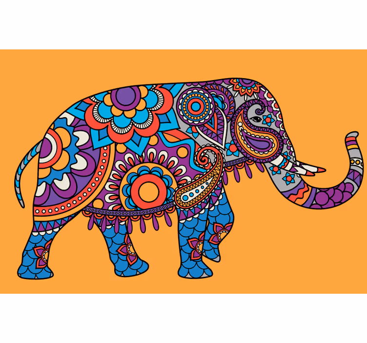 Rullegardiner til stue med farverig elefantmandala - TenStickers