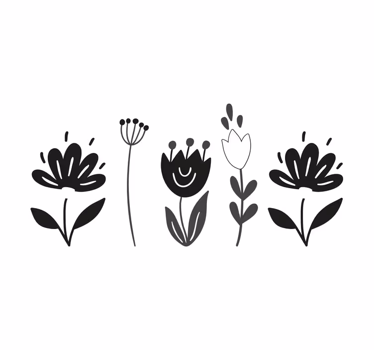 Rullegardiner til stue med sort og hvid blomster - TenStickers