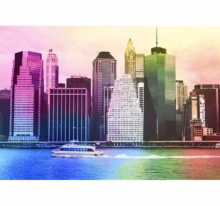 Rullegardiner til stue med farverige manhattan skyskrabere - TenStickers