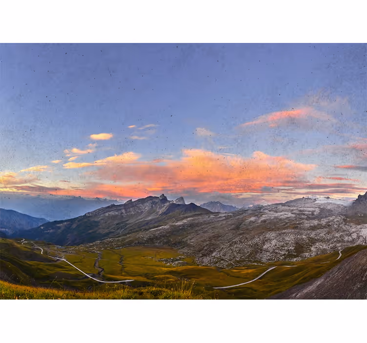 Rullegardiner til stue smuk solnedgang i bjergene - TenStickers