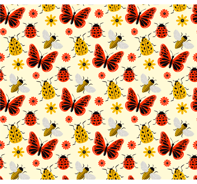 Rullegardiner til stue farverigt minimalistisk insektmønster - TenStickers