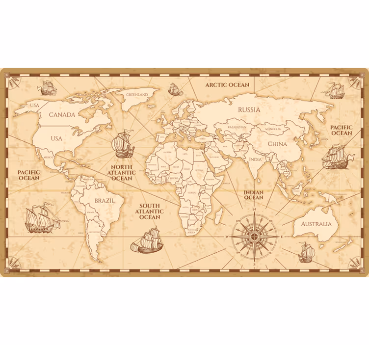 Beige rullegardin med vintage verdenskort design - TenStickers