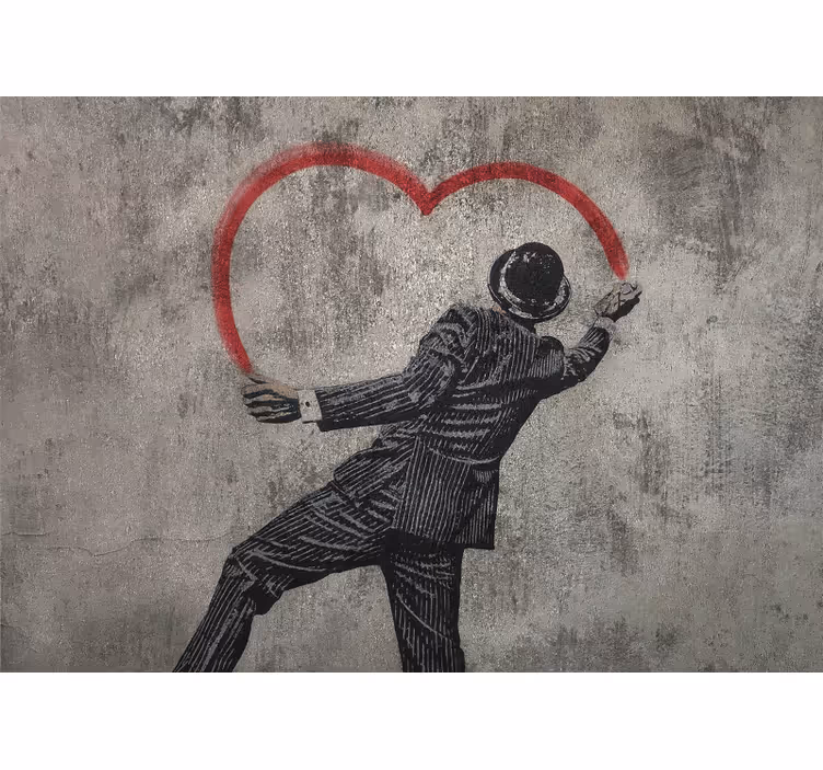 Grå rullegardin med banksy hjerte graffiti - TenStickers