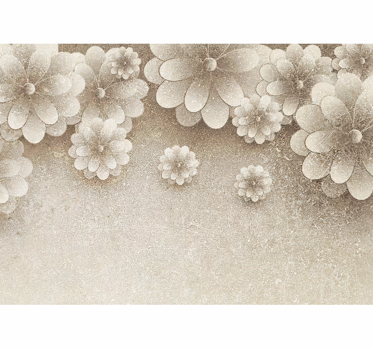 Beige rullegardin med 3d blomster i grå farve - TenStickers