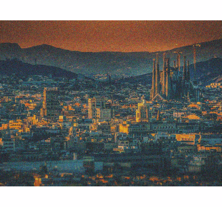 Rullegardiner til stue barcelona set fra luften om natten - TenStickers