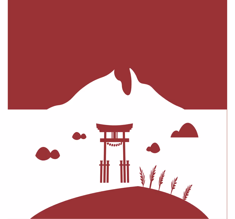 Rullegardiner til stue japansk struktur med sø og bjerge - TenStickers