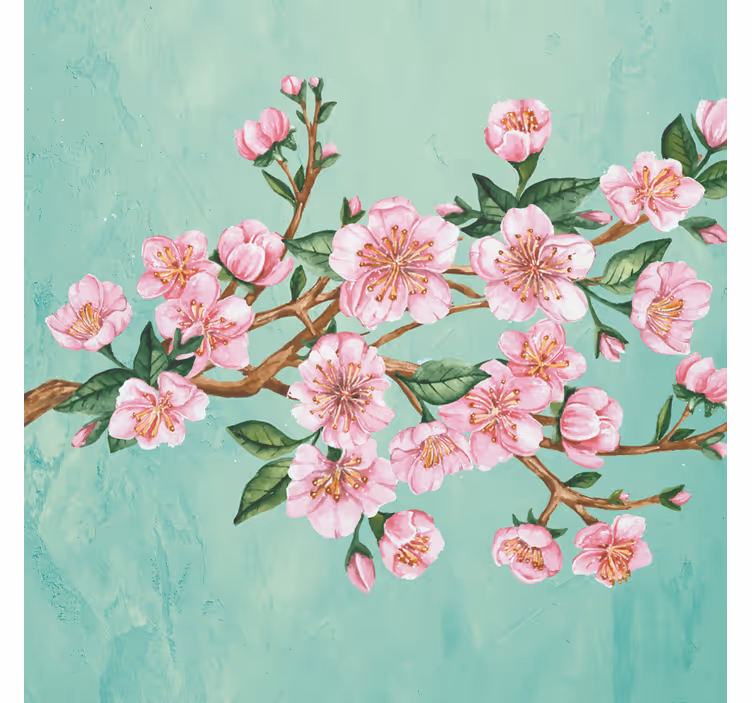 Rullegardiner til stue med kunstnerisk gren og rosa blomster - TenStickers