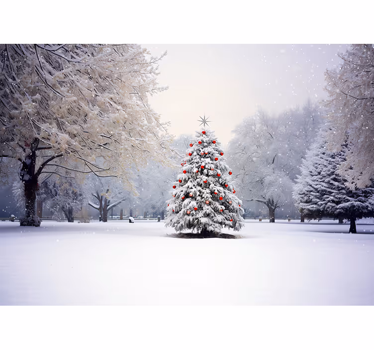 Hvid rullegardin julegran i sneen - TenStickers
