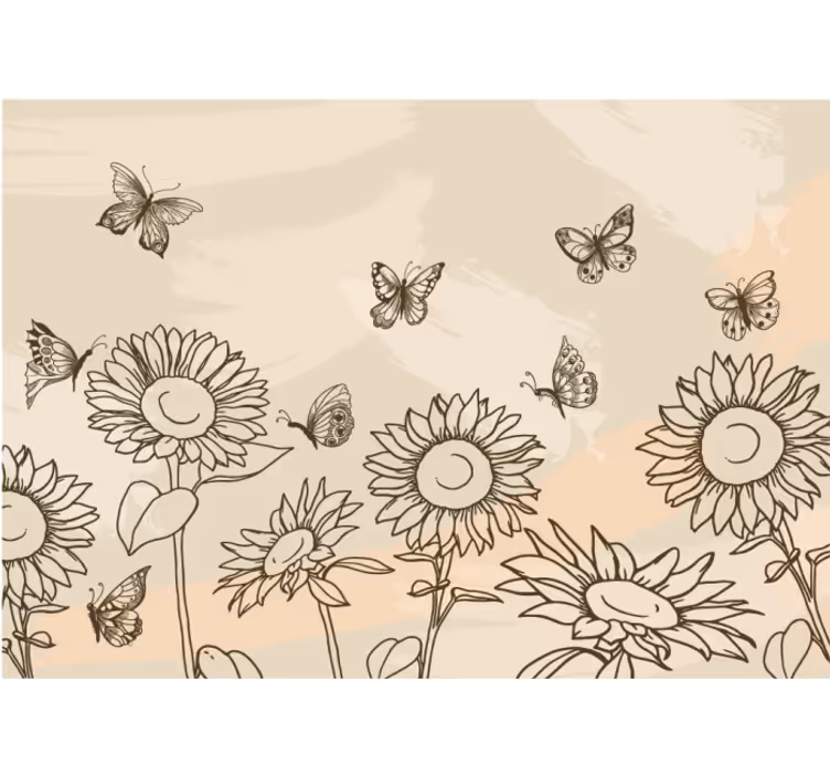 Beige rullegardin med solsikker og sommerfugle - TenStickers