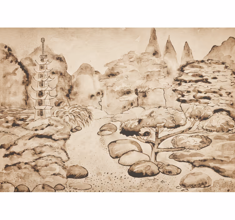 Beige rullegardin i japansk have japandi stil - TenStickers