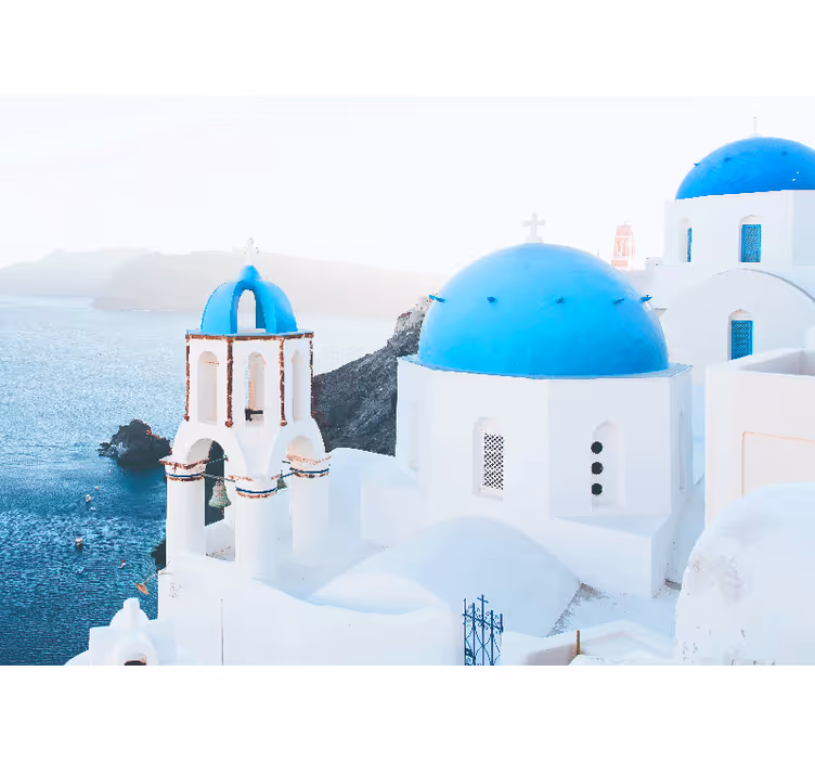 Soveværelse rullegardiner santorini hvide og blå huse - TenStickers