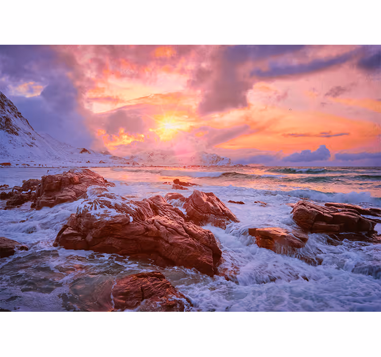 Soveværelse rullegardiner solnedgang ved norsk kyst - TenStickers
