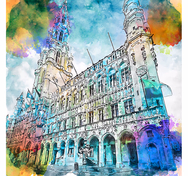 Rullegardiner til stue watercolor grand place bruxelles - TenStickers