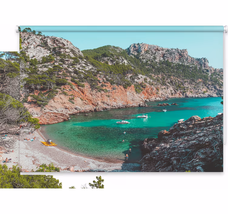 Soveværelse rullegardiner smuk strand med klipper mallorca - TenStickers