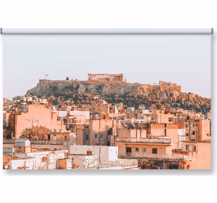 Soveværelse rullegardiner med smuk udsigt over athen - TenStickers
