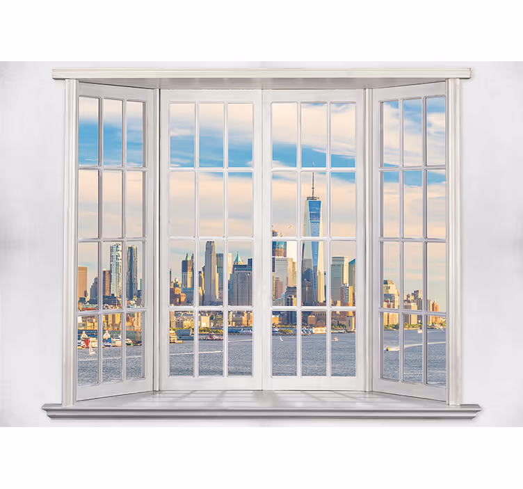 Hvid rullegardin east river set gennem vinduet - TenStickers