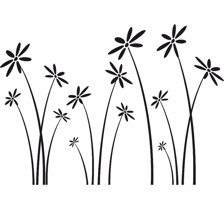 Hvid rullegardin med sorte høje blomster - TenStickers