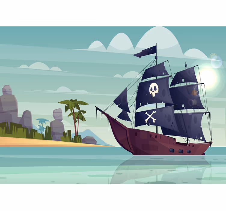Mørklægningsgardiner børn piratskib fotomurale - TenStickers