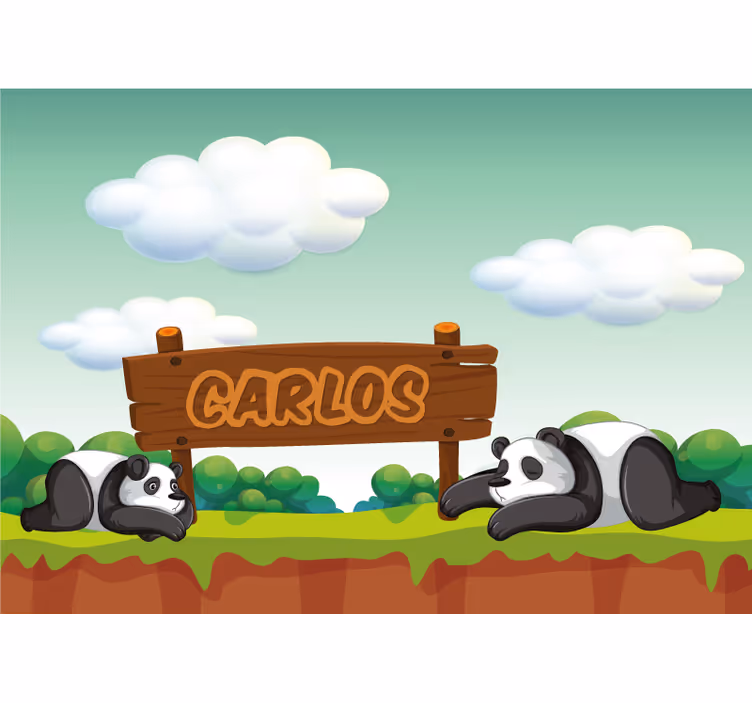 Mørklægningsgardiner børn pandas værelse med navn - TenStickers
