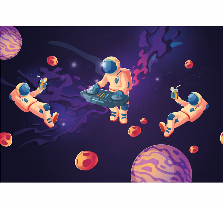 Mørklægningsgardiner børn med astronauter i tegneserie - TenStickers