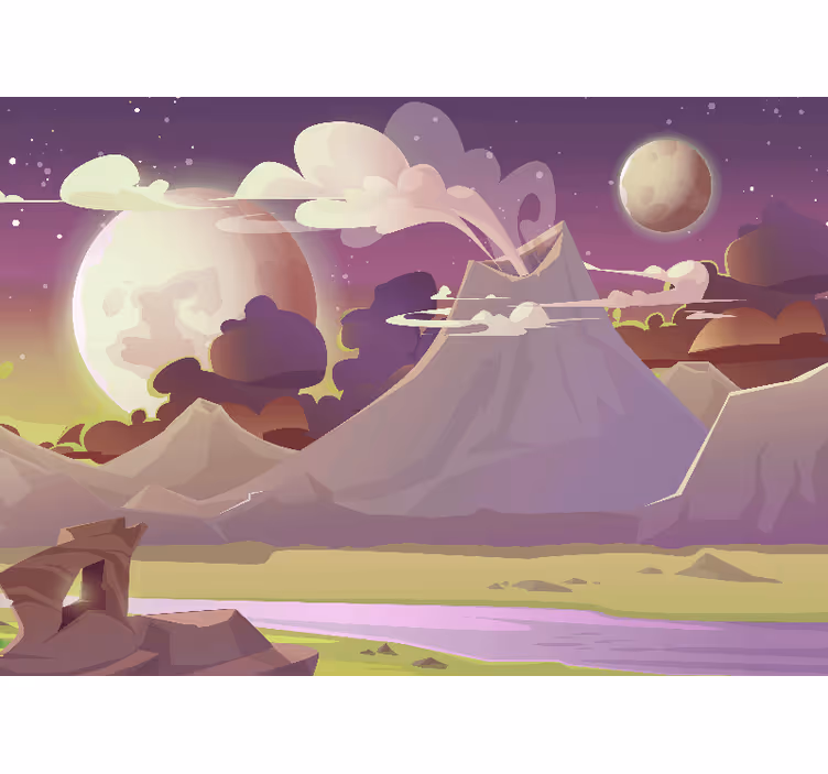 Mørklægningsgardiner børn alien planet med vulkan - TenStickers