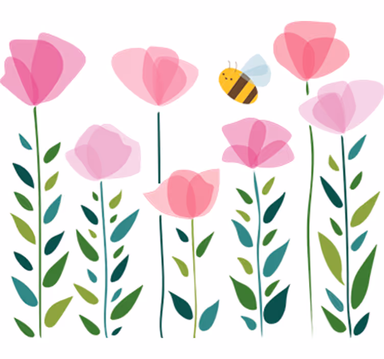 Mørklægningsgardiner børn med lyserøde blomster og bi - TenStickers