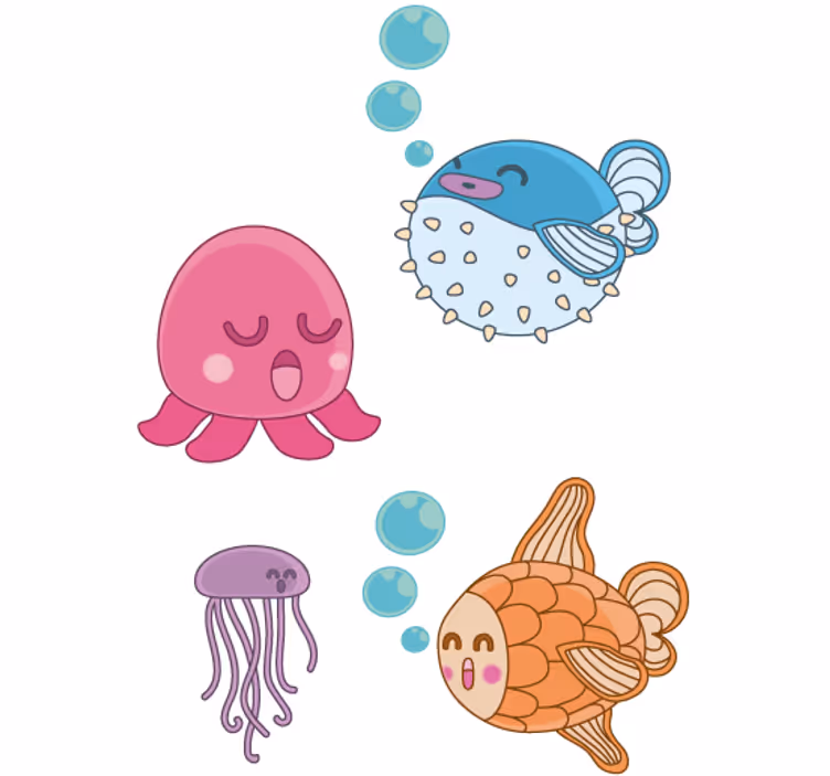 Mørklægningsgardiner børn med fisk illustrationer - TenStickers
