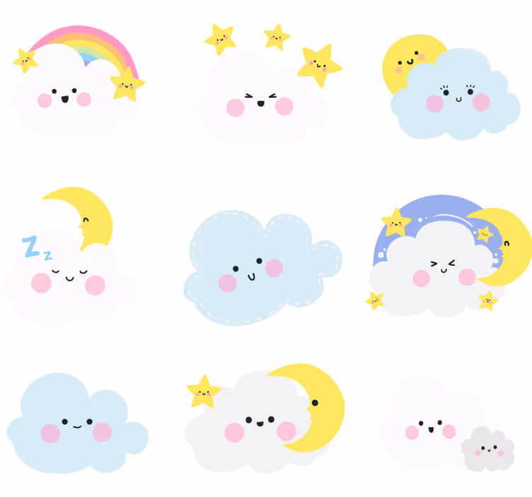 Mørklægningsgardiner børn hvide og blå skyer - TenStickers