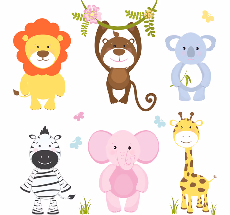 Mørklægningsgardiner børn farverige babydyr - TenStickers