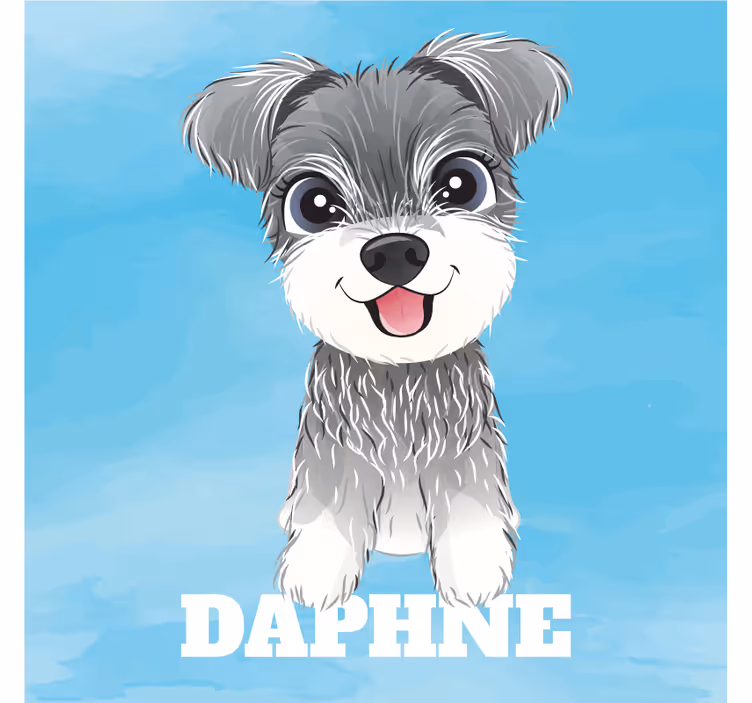 Mørklægningsgardiner børn schnauzer illustration med navn - TenStickers