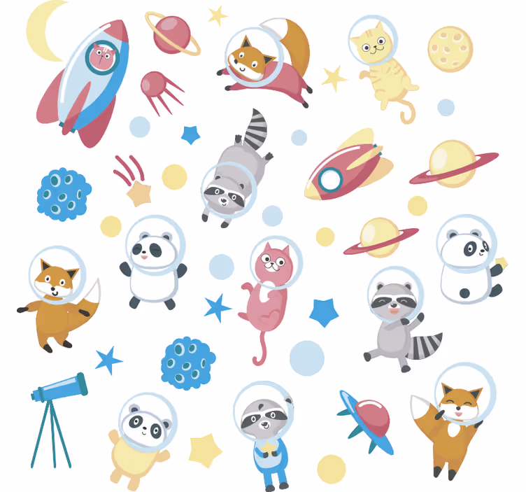 Mørklægningsgardiner børn dyrene i rummet - TenStickers