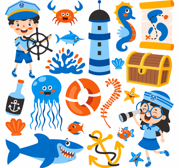 Mørklægningsgardiner børn pirater og havliv - TenStickers