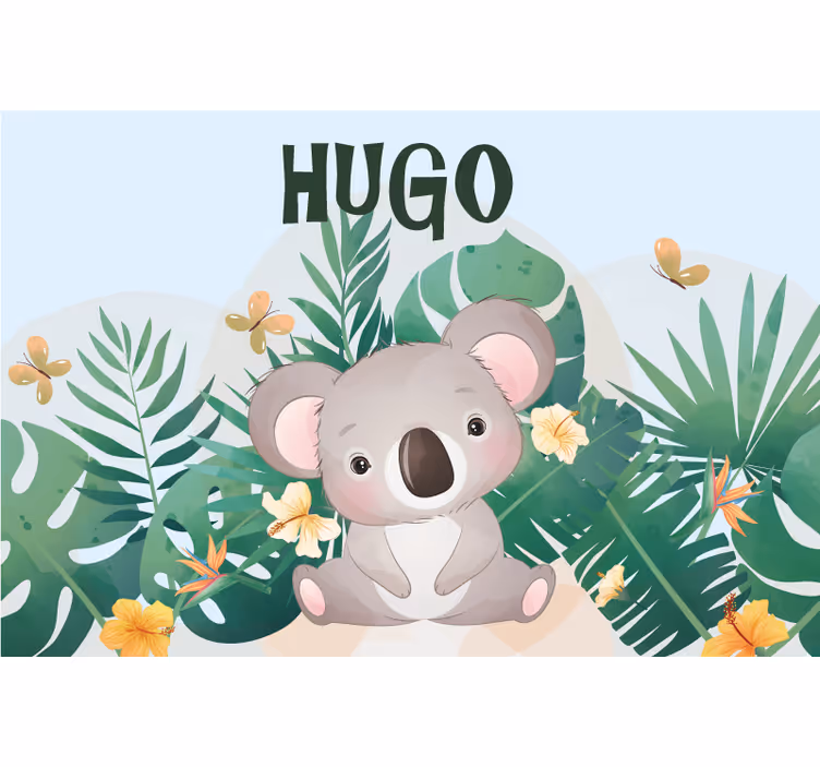 Mørklægningsgardiner børn sød koala med navn - TenStickers