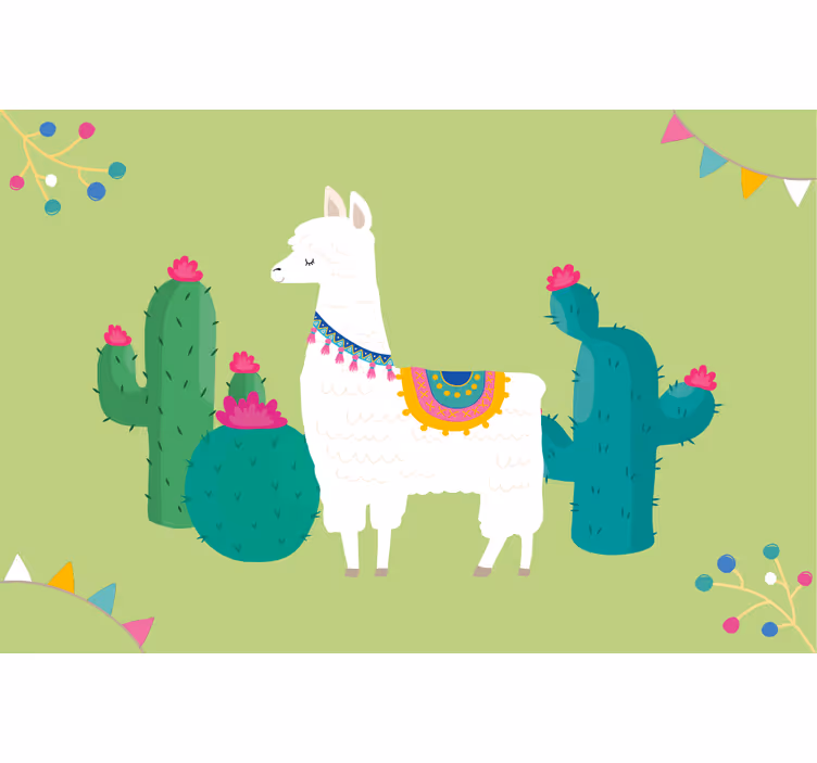 Mørklægningsgardiner børn farverige lamaer illustration - TenStickers