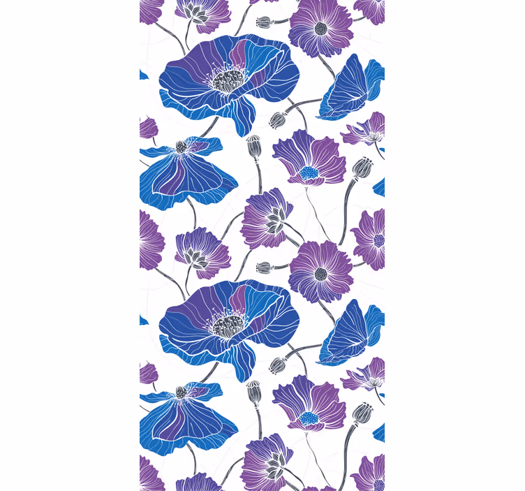 Rullegardin køkken blå og lilla haveblomster - TenStickers