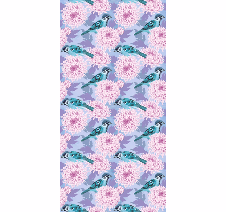 Rullegardin køkken med pink haveblomster og fugle - TenStickers