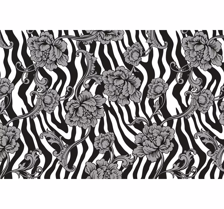 Sort rullegardin med zebra print og dekorative blomster - TenStickers