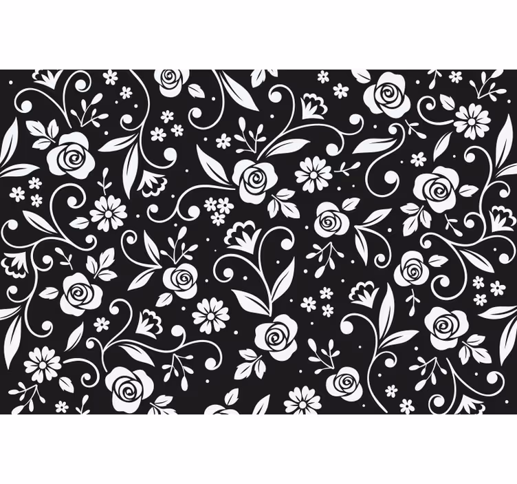 Sort rullegardin med abstrakt hvidt blomstermotiv - TenStickers